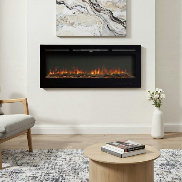 50 Inch Wall Mounted Electric Fireplace Insert Heater 9 Flame Colours 1800W