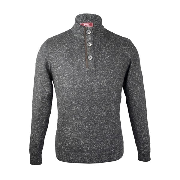Jayden Button Neck Elbow Patch Jumper - Charcoal