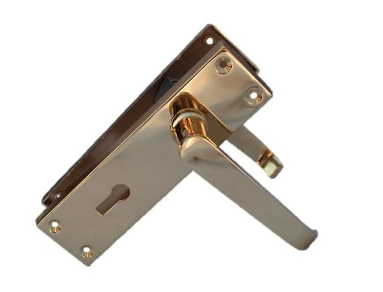 Victorian Straight Lever Latch Internal Lock Door Handles - Brass Plated Door Handles Internal, 150mm x 42mm Back Plate