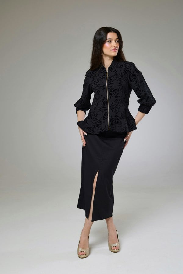 Isha's Timeless collection Vintage Black Velvet Fitted Jacket Blouse