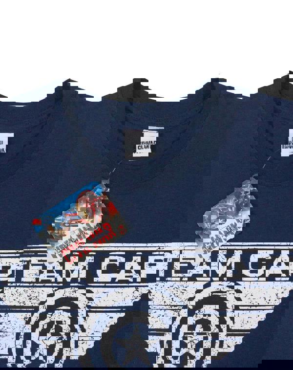 Marvel Mens Blue Captain America - Team Cap Slogan Short Sleeved T-Shirt