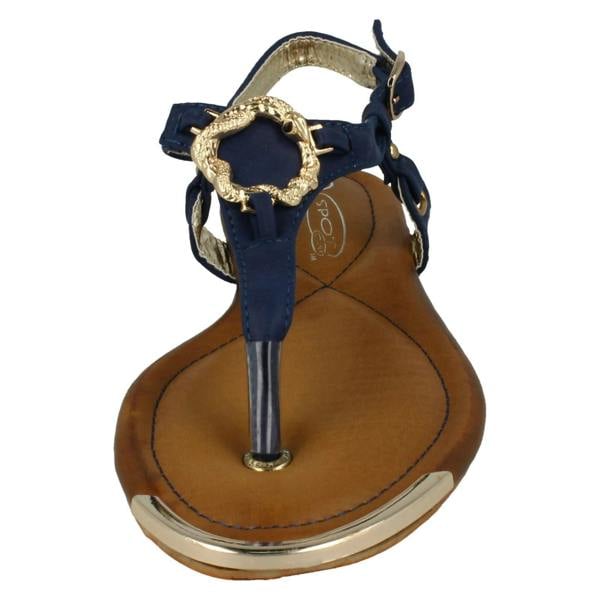 Spot On Ladies Spot On Flat Toe Post Sandal With Snake Trim