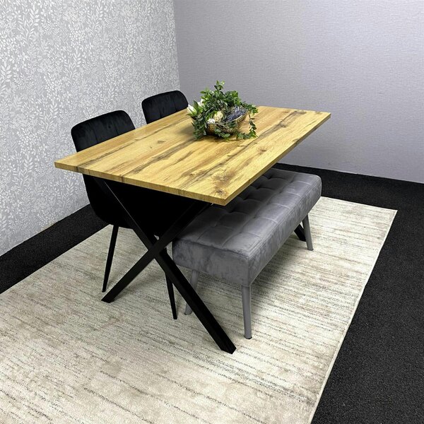 Kosy Koala Stone Effect Dining Table Set with 2 Velvet Chairs And Grey Bench Modern Dining Furniture