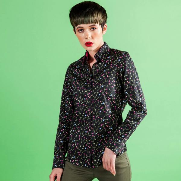BLACK FLORAL MEDLEY WOMENS SHIRT - Premium Men's Patterned Shirt by Claudio Lugli | Bold Design, Tailored Fit, Best Printed Shirts