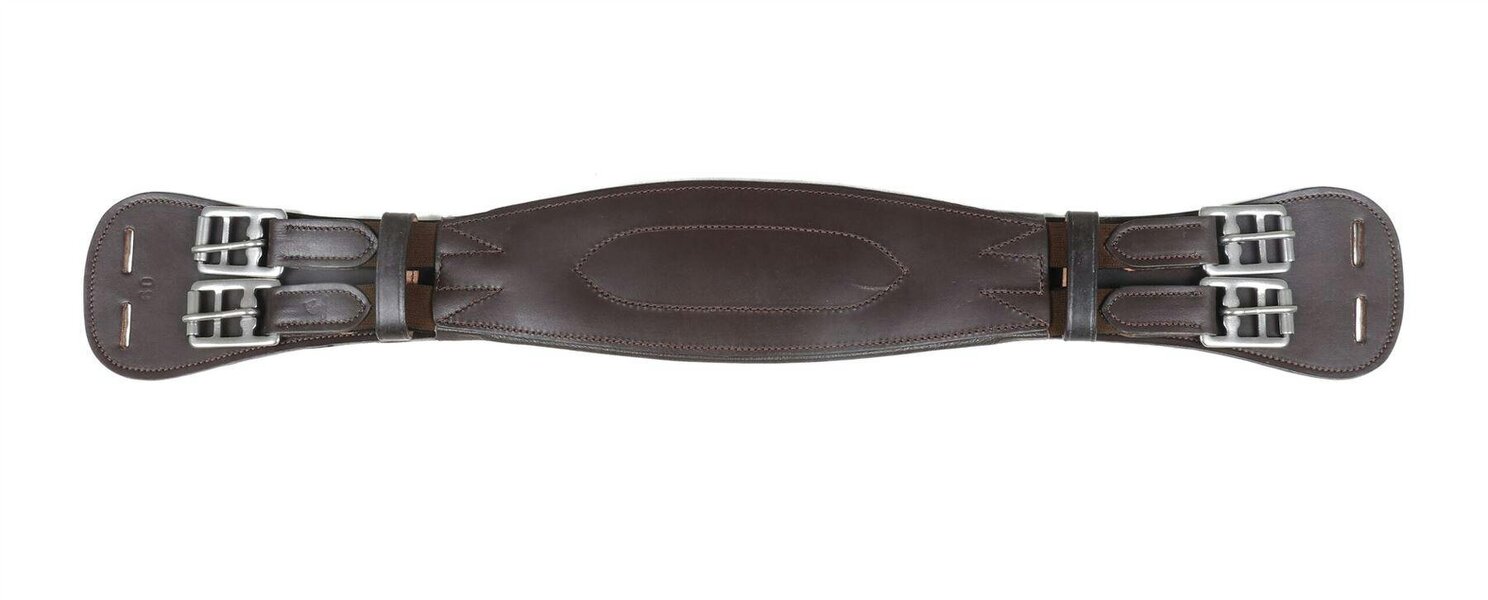 eQuitack Padded Leather Short Dressage Girth With Roller Buckles Black