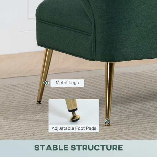 Wyld Haus Madi Linen Effect Dark Green 2 Seater Sofa With Wingback Design And Gold Metal Legs