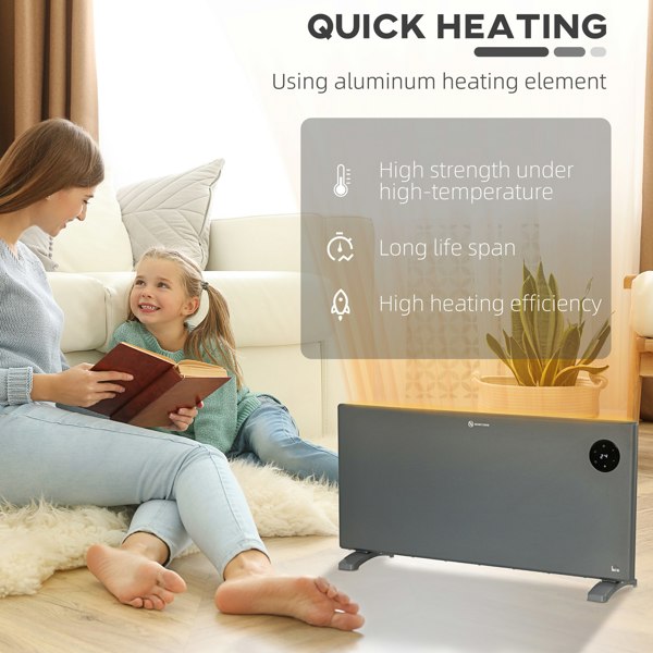 HOMCOM 2000W Electric Convector Heater, Quiet Space Heater with LED Display, Grey