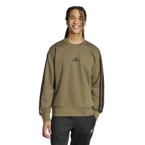 Adidas Mens Essentials 3 Stripes Fleece Sweatshirt - Olive Strata - 
