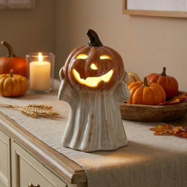 Garden Greatness Ghost With Pumpkin Head Light Up Ornament