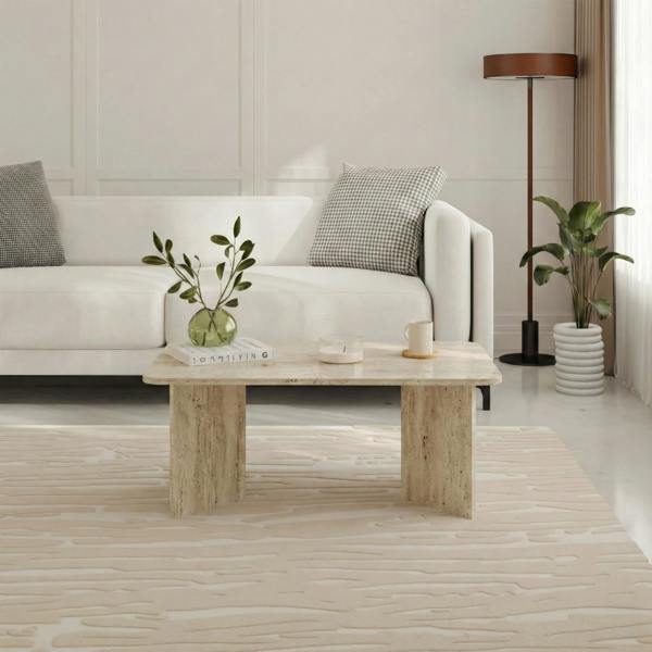 Decortie Modern Radius Coffee Table 100cm Rectangular Centre Table with 2-Panel Base Leg Particleboard, Living Room