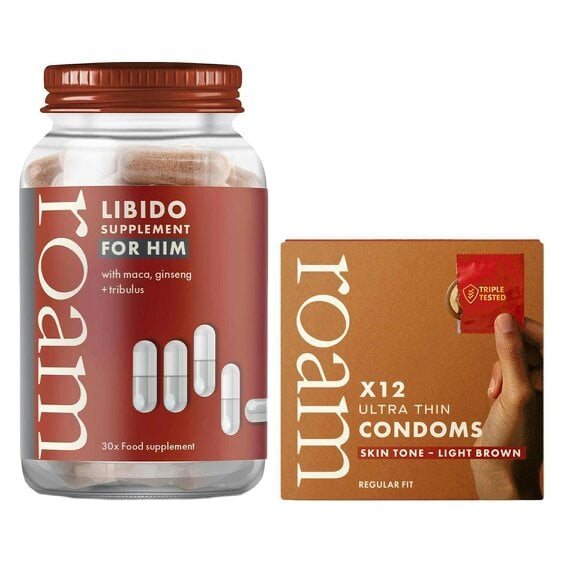 Roam Libido For Him & Light Brown Condom Bundle - Male Energy & Vitality Support