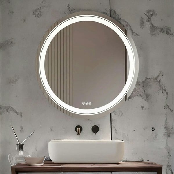 Rafaelo Mobilia LED Illuminated Dimmable Round Wall Mirror With Anti-Fog And Demister