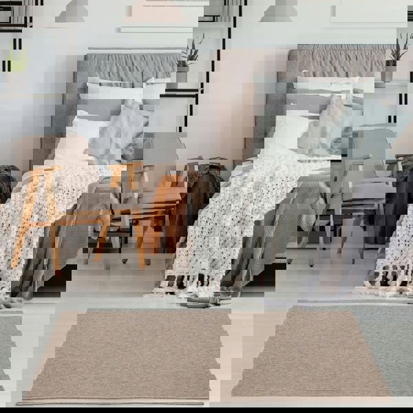 Beige Low Pile Area Rug Plain Design non-shedding