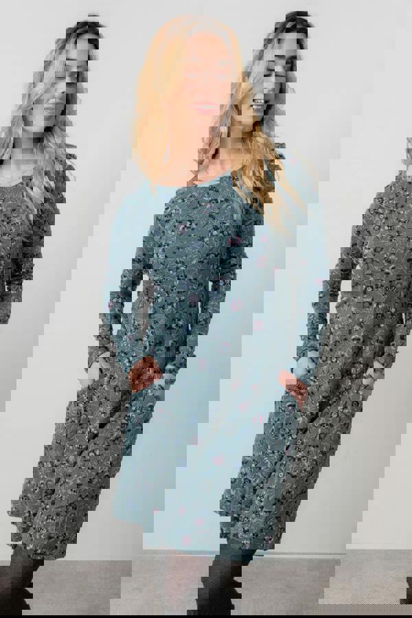 Lily & Me Helen Floral Shift Dress Sea Mist