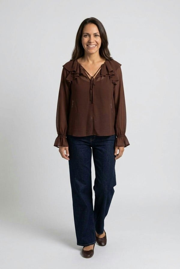Izabel London Semi Sheer Layered Frill Neck Blouse