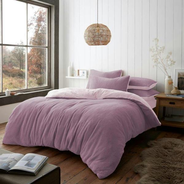 Smart Living Teddy Reversible Duvet Cover and Pillowcase Set - Dark Pink/Pink