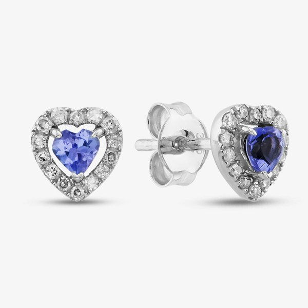 T. H. Baker 9ct White Gold Tanzanite & Diamond Heart Stud Earrings RJE4006