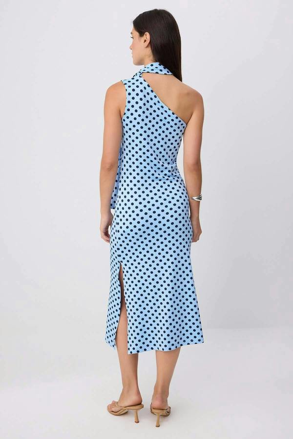 WOVCOR Shawl Neck Sleeveless Bodycon Midi Dress