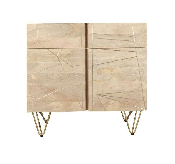 Wyld Haus Bali Light Natural Mango Wood and Gold Sideboard 2 Drawers 2 Doors 2 Shelves