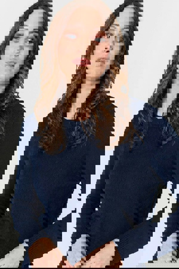 Navy | Textured Knitted Long Sleeve Jumper
