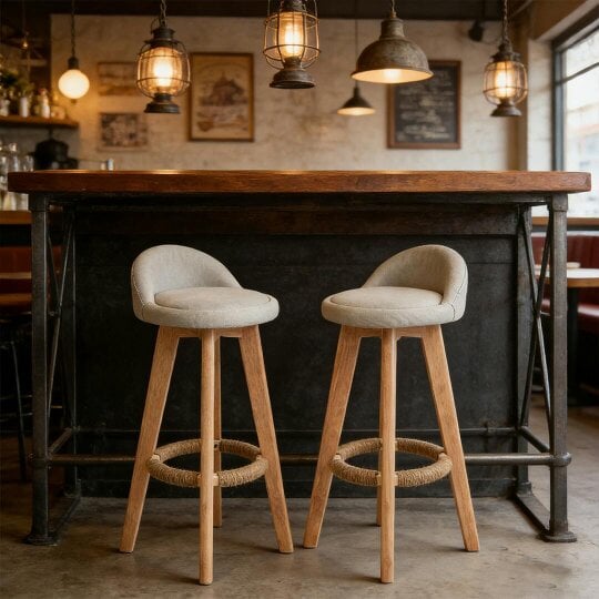 Havendro 2PCS Low Back Bar Stools Chair Kitchen Island Breakfast Bar Stools Wooden Frame