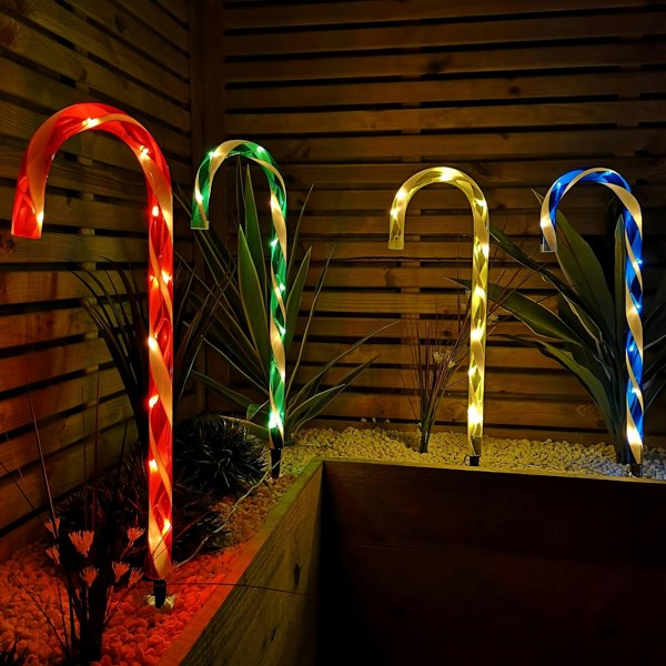 Samuel Alexander Set of 4 Battery Operated LED Multi Coloured Candy Cane Stripe Path Lights Christmas Decoration with Timer