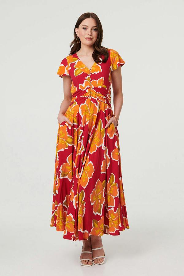 Pink | Floral Cap Sleeve Relaxed Maxi Dress