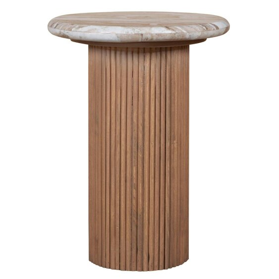 Wyld Haus Boston Natural Oak and Brown Marble Pedestal Side Table