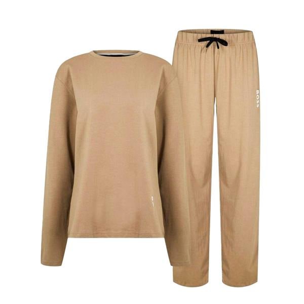 Boss Womens/Ladies Crew Neck Relaxed Fit Long Pyjama Set - Medium Beige - 