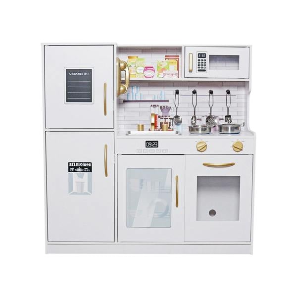 HYGRAD BUILT TO SURVIVE White/Gold Large Kids Kitchen Play Set Wooden Kitchen Cooking Utensil Pretend Play Set Toy Kids Chef Cooking Set