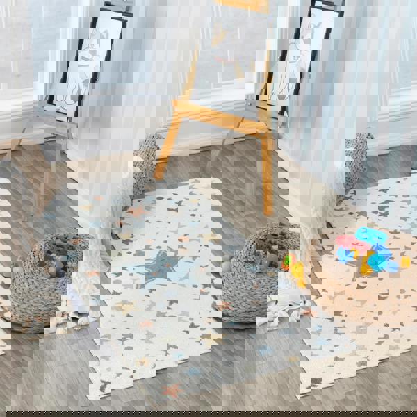 Livabliss Lillian-Kids Beige Blue Orange Green Washable Rug for Children's Rooms