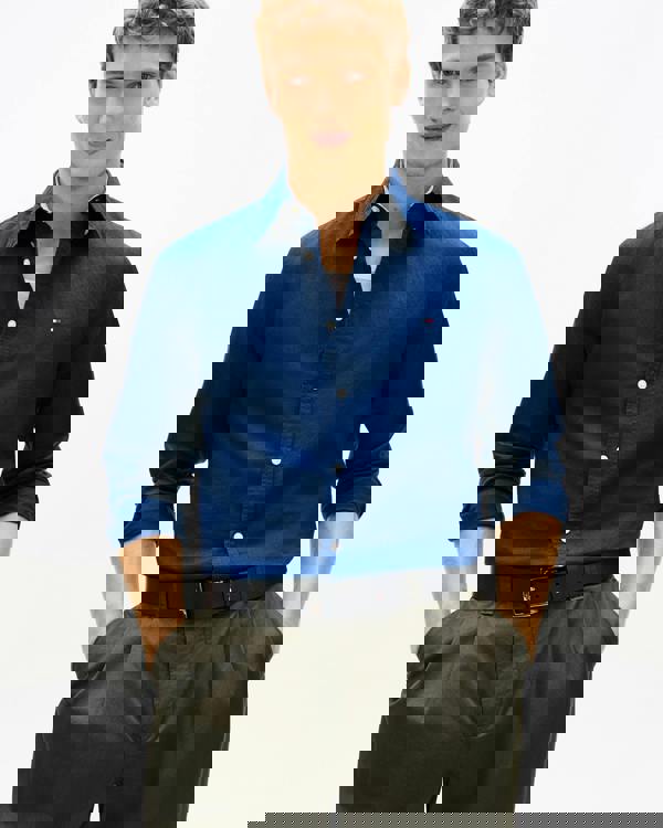 Tommy Hilfiger Linen Blend Solid Mens Long Sleeve Shirt - Carbon Navy