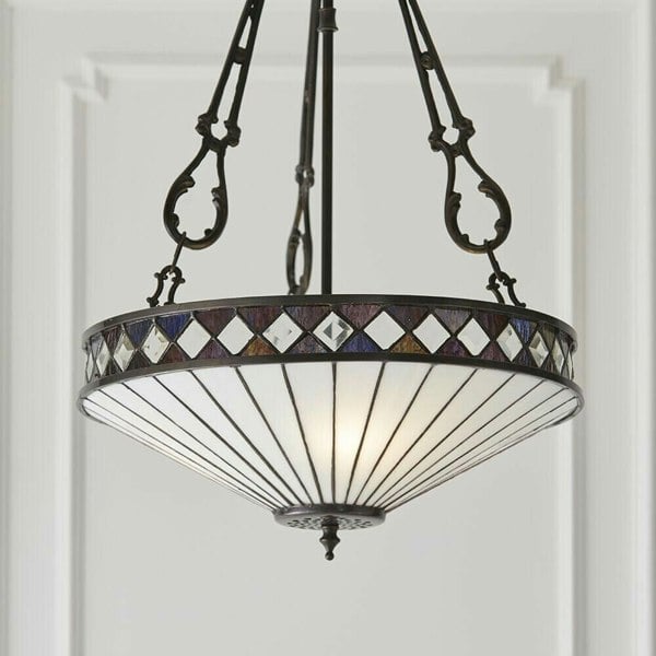 Tiffany Glass Hanging Ceiling Pendant Light Bronze & Natural Lamp Shade i00129 Loops