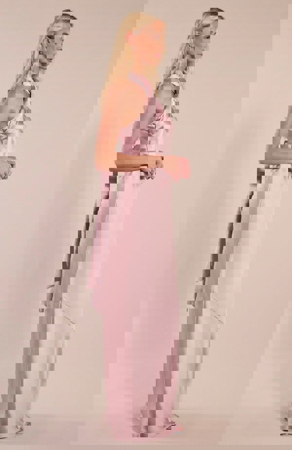 Rewritten London Roma Dress in Rose Pink Satin