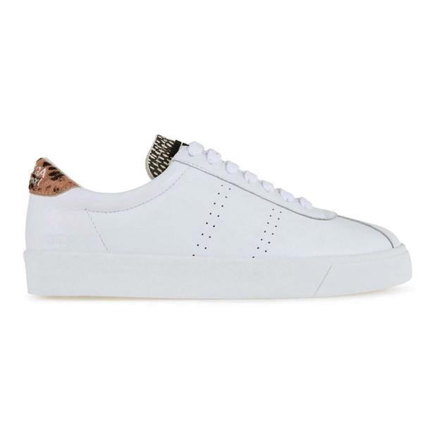 Superga Womens/Ladies 2843 Sport Club S Deer Print Cowhide Leather Trainers - White/Brown/Marshmallow - 