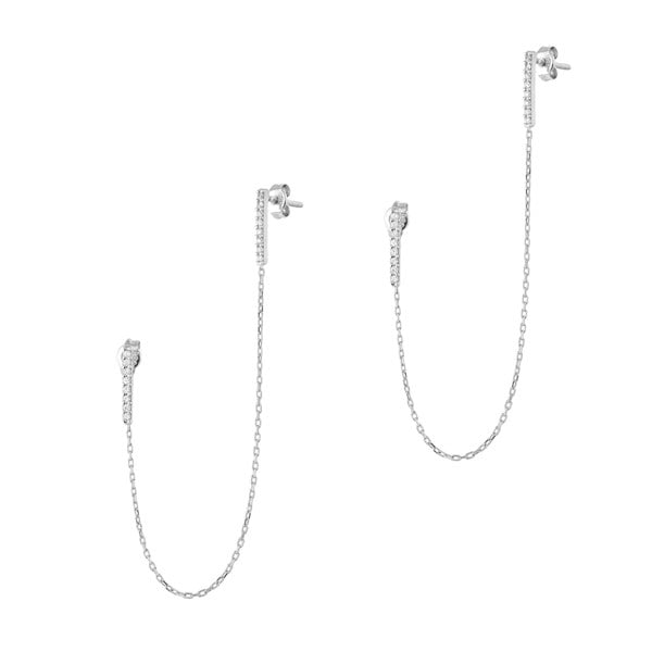 Spero London Chained Bar Chain Earrings Sterling Silver - Pair