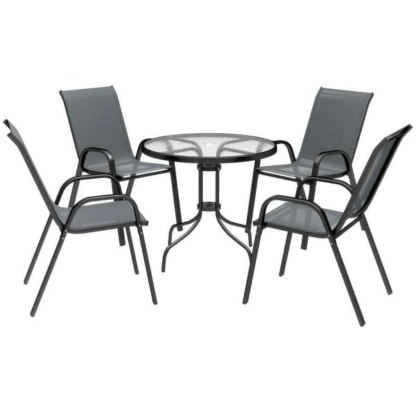 Five-Piece Steel Patio Set, with Glass-Top Table - Dark Grey