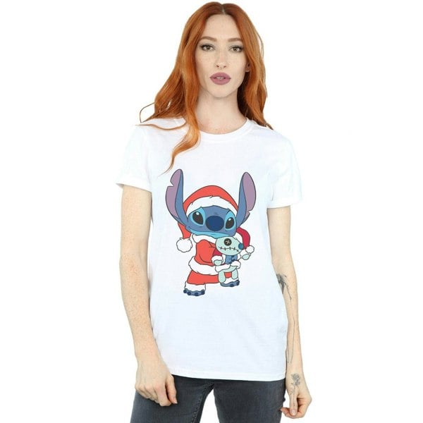 Disney Womens/Ladies Lilo And Stitch Stitch Christmas Cotton Boyfriend T-Shirt - White