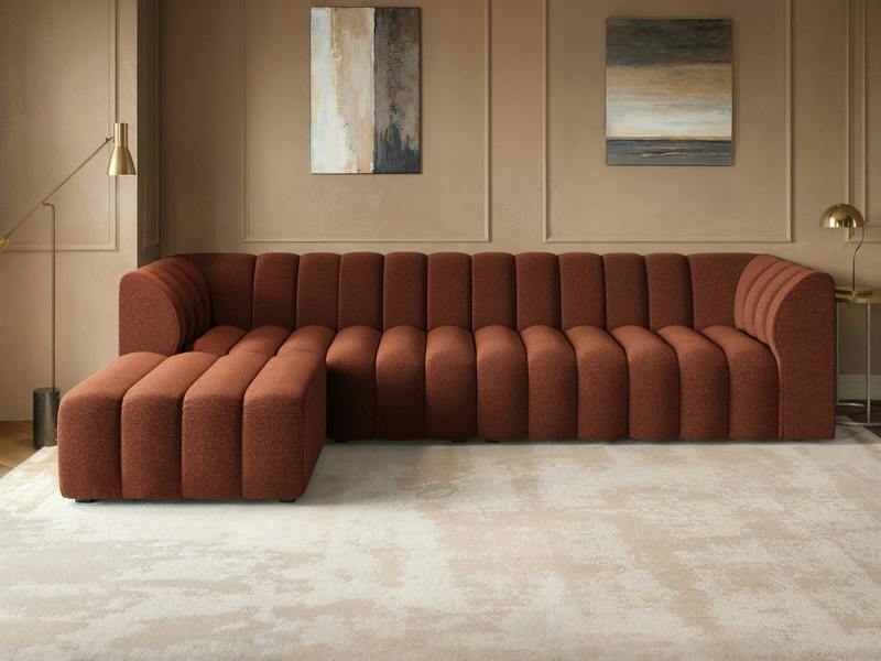 SOLACE+CO Halle 4 Seater Modular Sofa with Reversible Footstool Burnt Orange Chenille