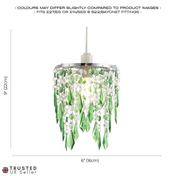 Modern Waterfall Design Pendant Shade with Clear/Emerald Acrylic Drops and Beads Image 7