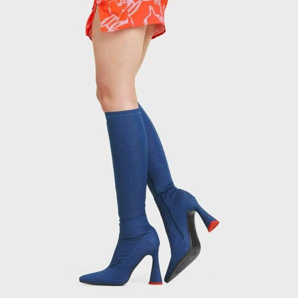 Lamoda Big Dreams Women’s Platform Knee High Boots in Dark Stretch Denim