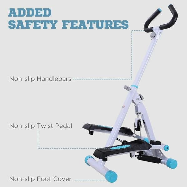 White stepper with non-slip handlebars, twist pedals, and foot cover guards