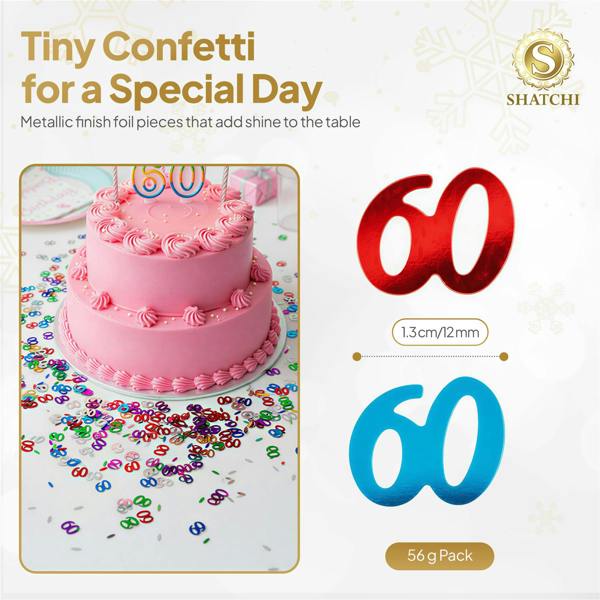 60th Birthday Multicolour Metallic Confetti Set for Party Tables and Milestone Celebrations image 1