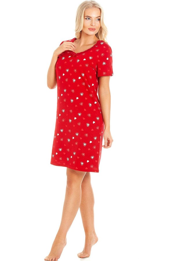 Camille Womens Soft Cotton Summer Nightdresses - red white heart