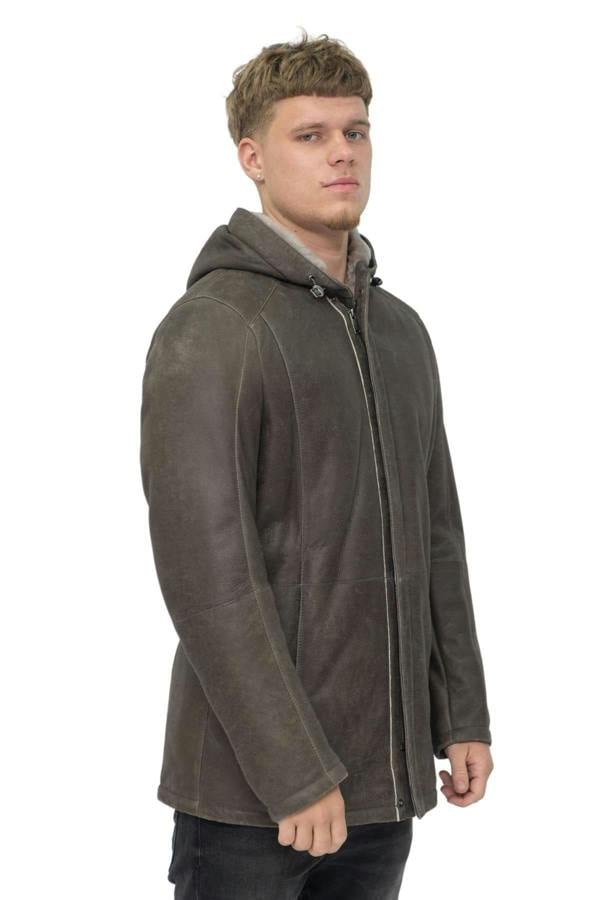 Infinity Leather Mens Sheepskin Hooded Parka Coat-Alafaya