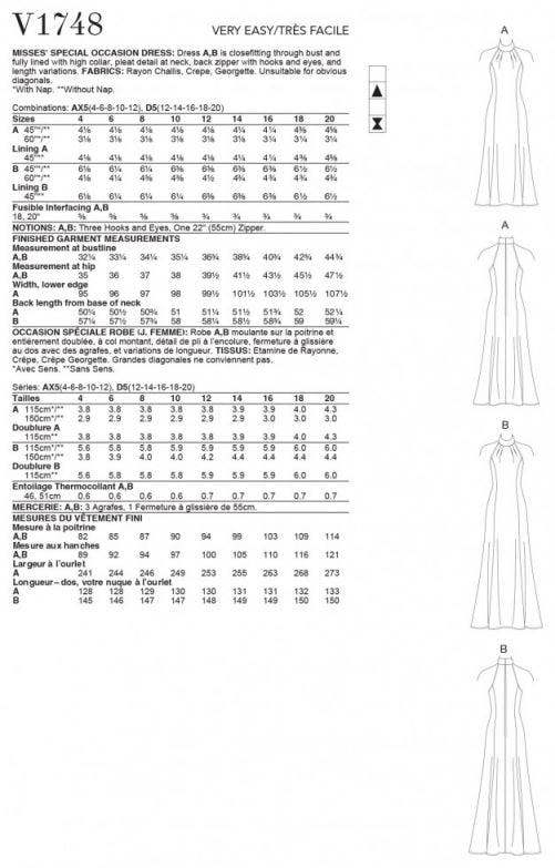 Vogue Sewing Pattern 1748, Dresses for Women, AX5 (4-6-8-10-12) - Easy