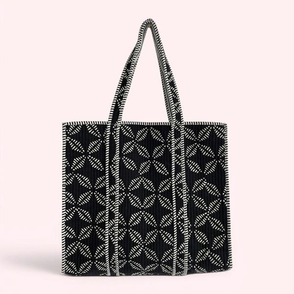 Hayley & Co Black and White Geometric Print Quilted Cotton Tote Bag