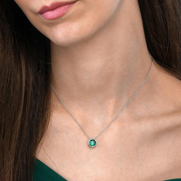 namana 925 Sterling Silver Green Solitaire Bezel Set Pendant Necklace for Women