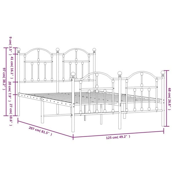 Berkfield Metal Bed Frame with Headboard and Footboard Black 120x200 cm