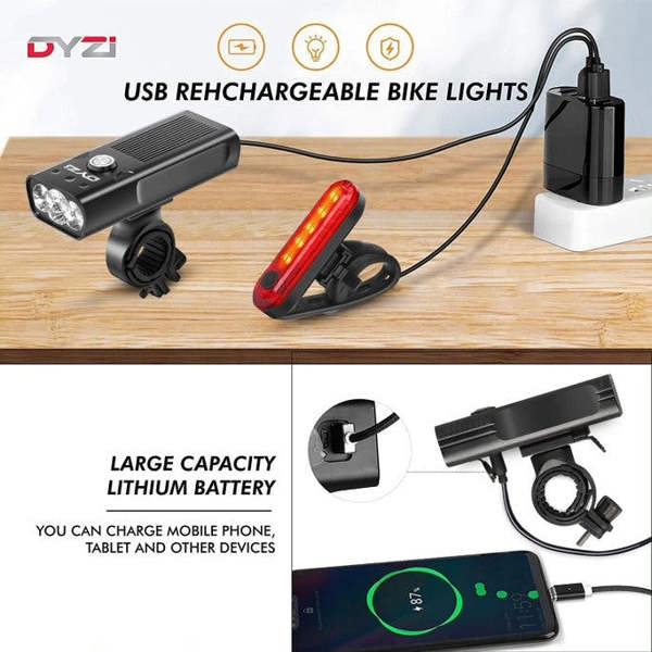 Dyzi Rechargeable Bike Lights Set Premium Waterproof Bicycle Front and Back Light